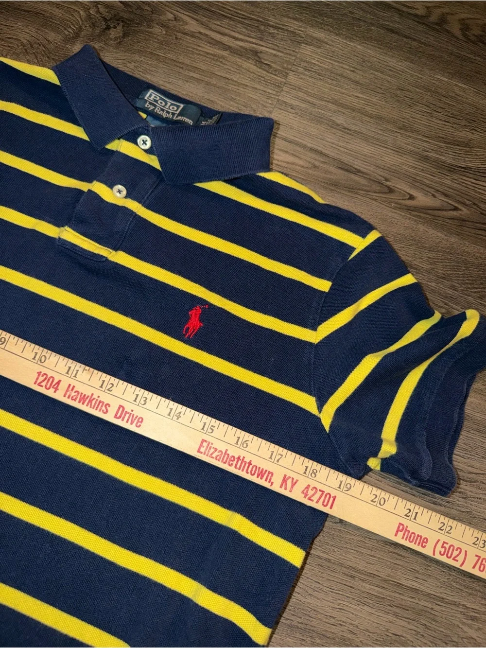 Polo Ralph Lauren Men's Medium Blue Stripe Yellow Polo Short Sleeve Custom Fit
